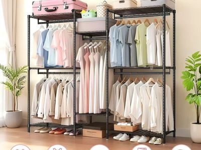 Combination Wire Wardrobe Garment Rack Metal Storage Shelving Unit - Black - New in Box