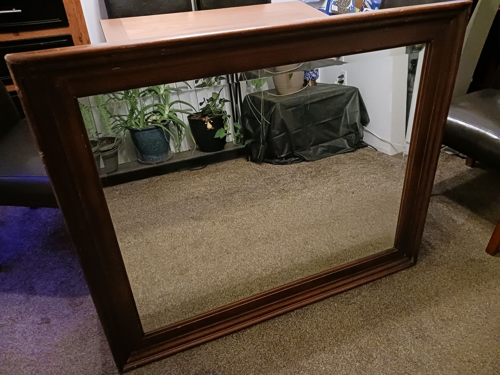LARGE WOOD FRAME MIRROR VINTAGE