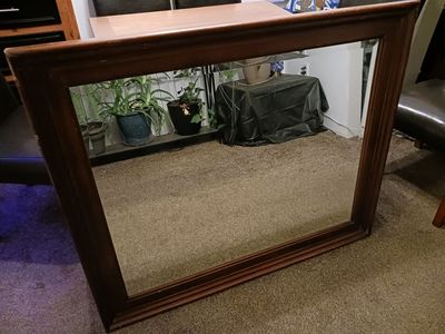 LARGE WOOD FRAME MIRROR VINTAGE
