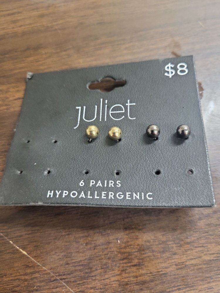 Juliet Hypoallergenic Ball Stud Earrings, 6 Pairs (Gold/Black Tone)