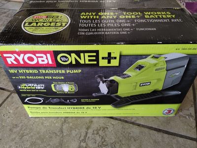 Ryobi ONE+ 18V Hybrid Transfer Pump - 325 GPH, Cordless/Corded Power, Bare Tool (Battery & Charger Not Incl)