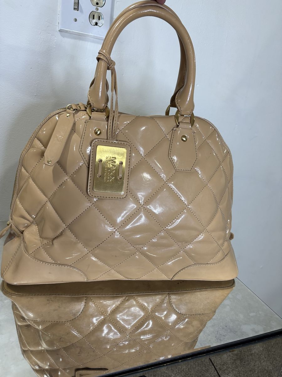 Maxx New York Quilted Patent Leather Handbag Beige