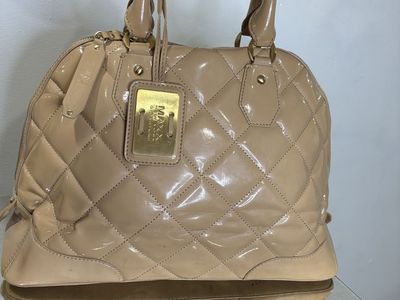 Maxx New York Quilted Patent Leather Handbag Beige