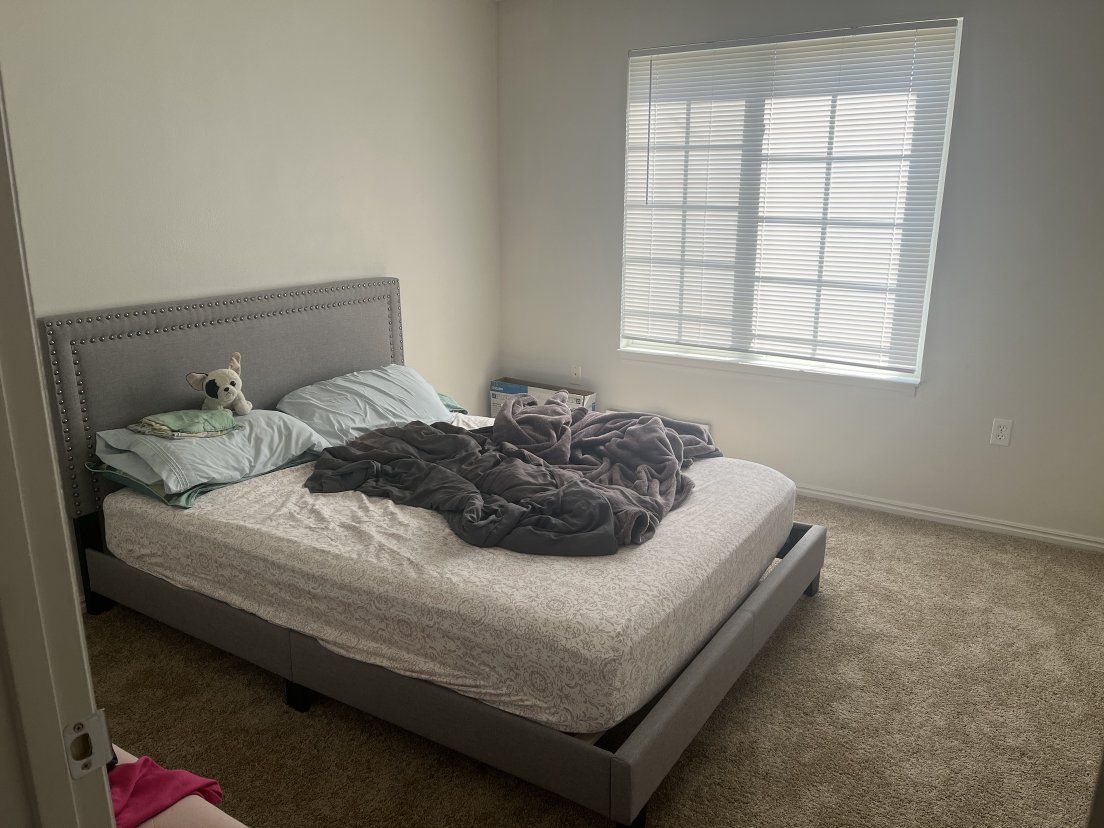 Upholstered Queen Size Platform Bed Frame with Tufted Headboard - Gray Fabric