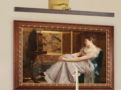 27.5" LED Wood Picture Vintage Artwork Paintings Display Lighting Wall Lamp, Gold Hardwired