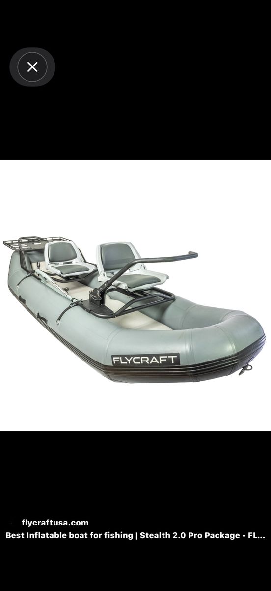 Flycraft Stealth 2.0 Pro 2 Person Raft w/ Rack, Rod Holders, Lean Bar, Anchor System, Trolling Motor Mount & Trailer