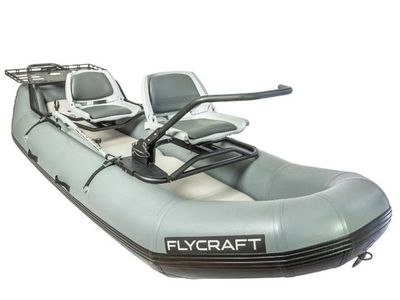 Flycraft Stealth 2.0 Pro 2 Person Raft w/ Rack, Rod Holders, Lean Bar, Anchor System, Trolling Motor Mount & Trailer