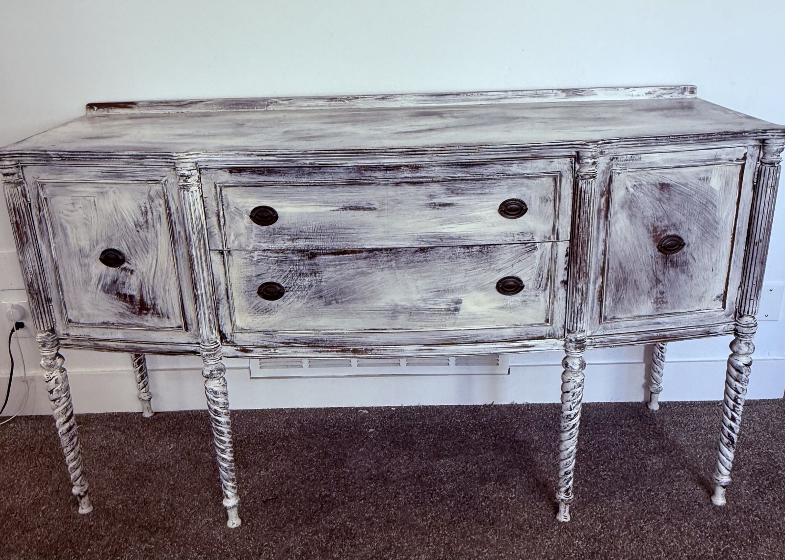 Vintage Whitewashed Buffet / Sideboard Cabinet
