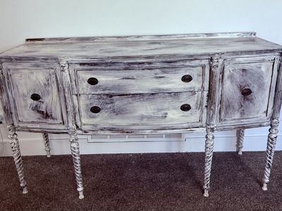 Vintage Whitewashed Buffet / Sideboard Cabinet