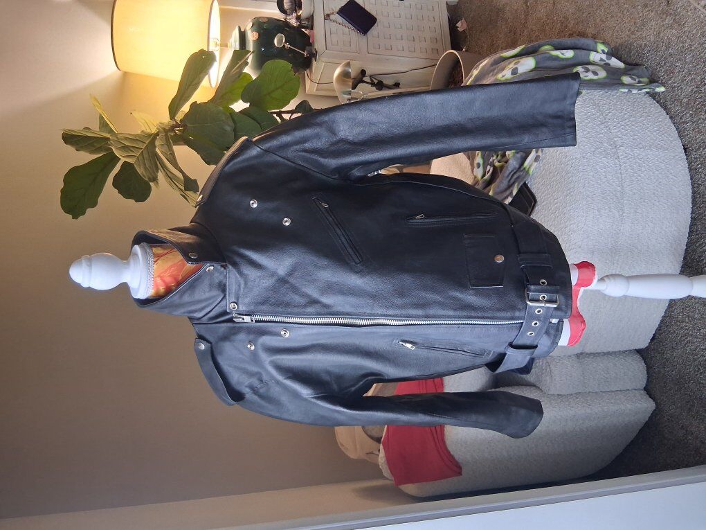 Black leather motorcycle jacket XL