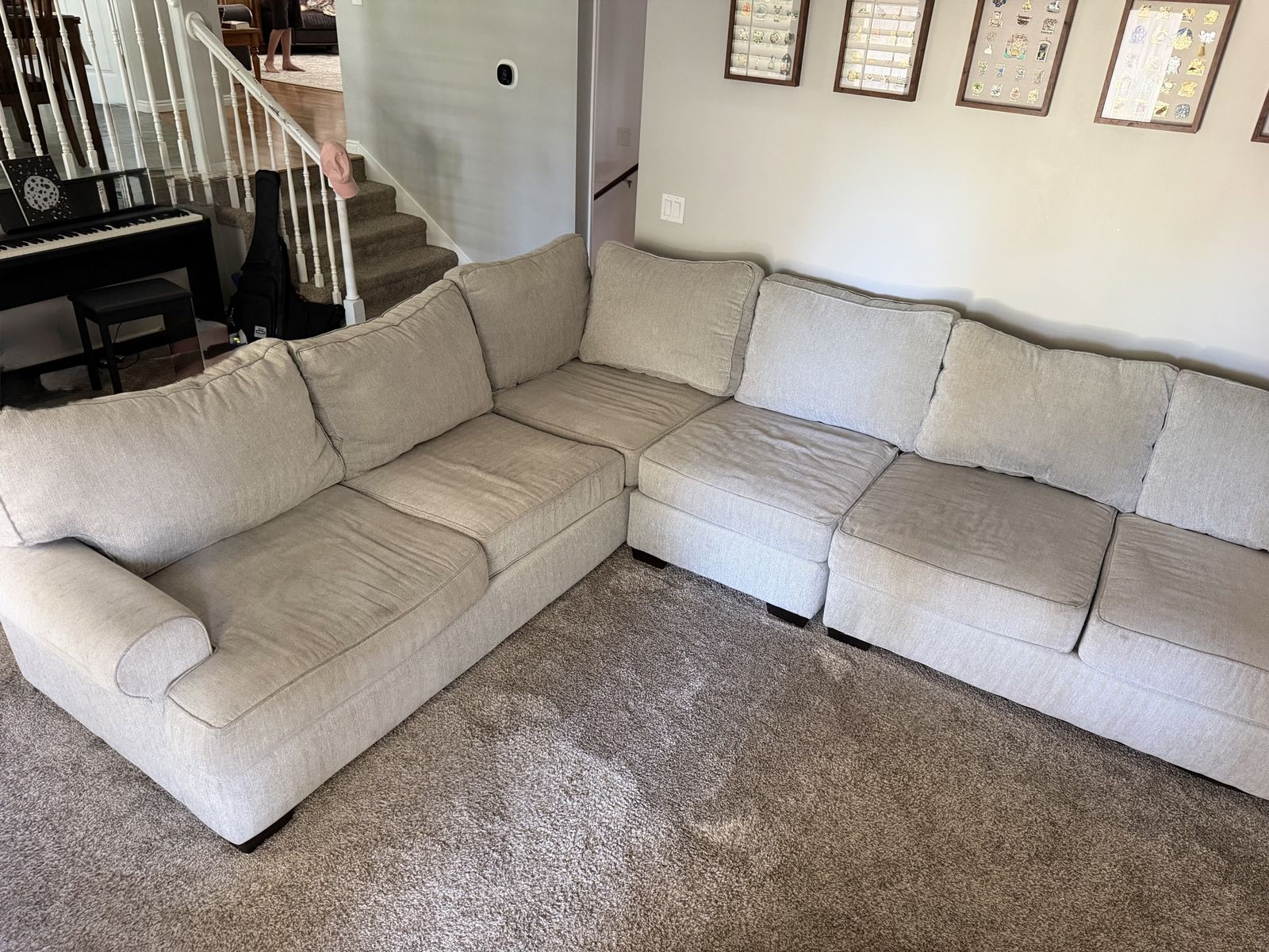 Large Gray Sectional Sofa with Cushions