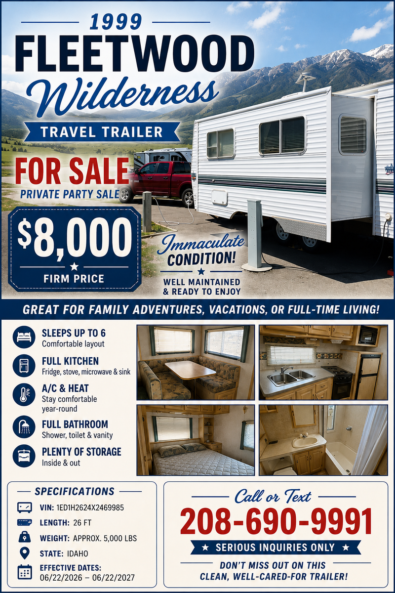 1999 Fleetwood Wilderness 26 ft Bumper Pull Travel Trailer - Sleeps 6, AC/Heat, Full Kitchen