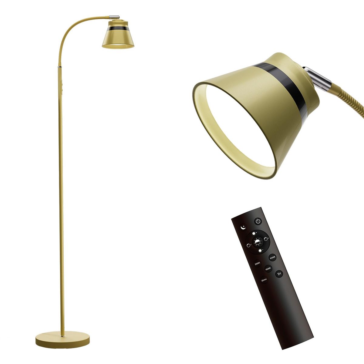 AXX Gold Floor Lamp - Modern Standing Reading Lamp with Remote Control