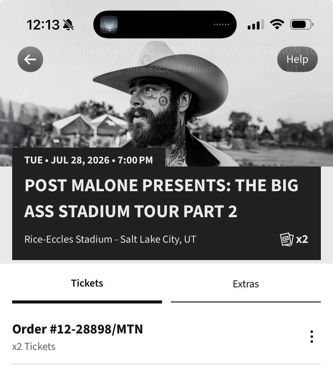 Post Malone Tickets (x2) - The Big Ass Stadium Tour, Rice-Eccles Stadium, July 28, 2026