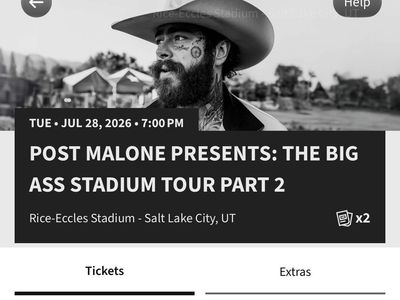 Post Malone Tickets (x2) - The Big Ass Stadium Tour, Rice-Eccles Stadium, July 28, 2026