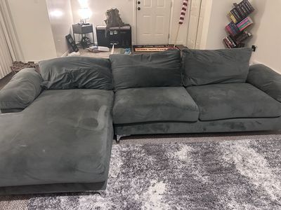 Modern Gray Chaise Sectional Sofa Couch with Chrome Legs - Used