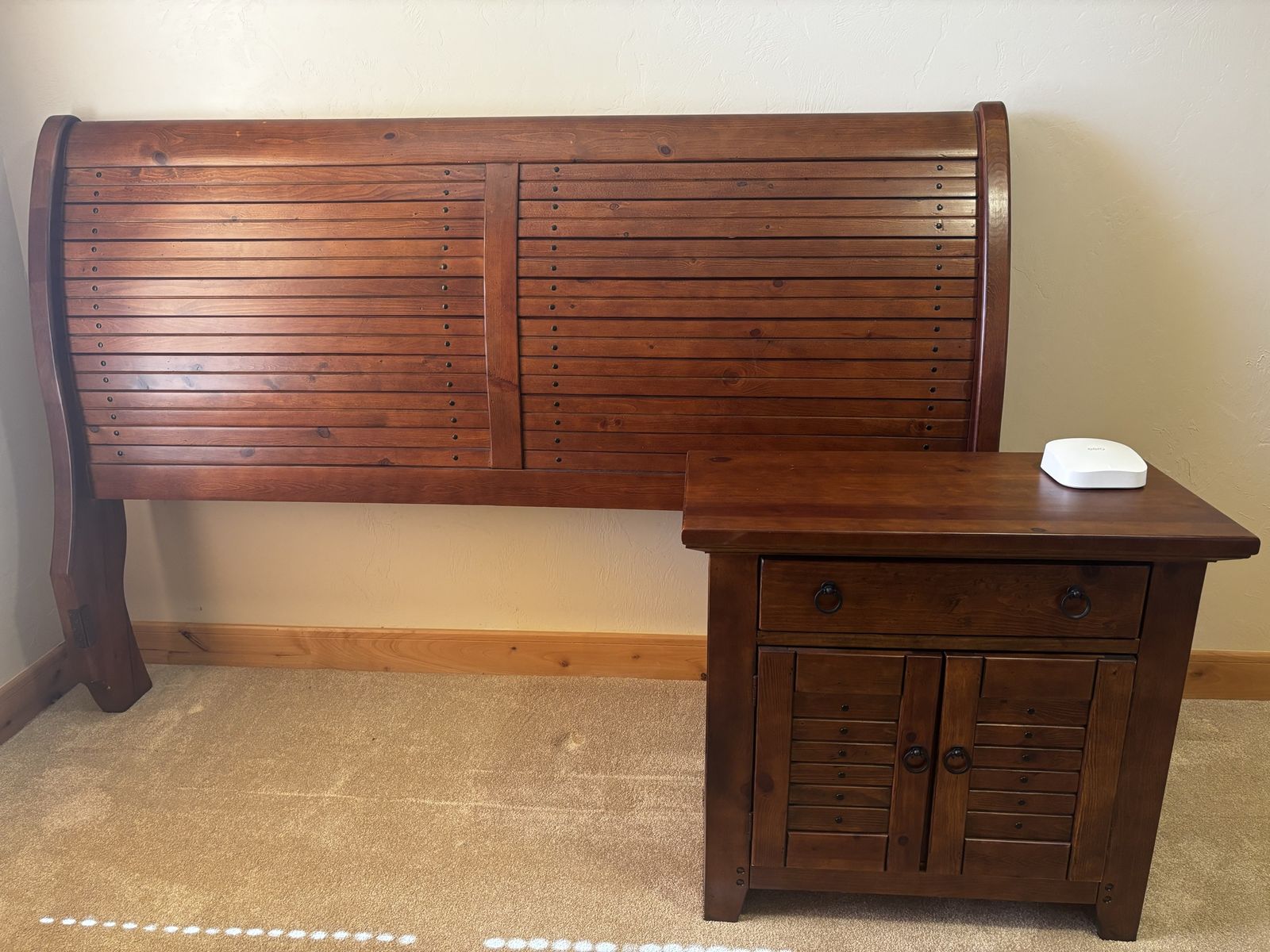 Solid Wood King Size Sleigh Headboard and Matching Nightstand