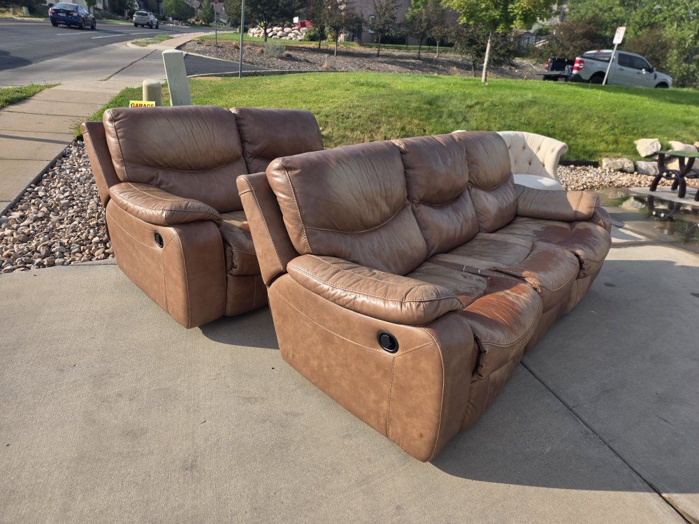 Leather Reclining Sofa and Loveseat Set