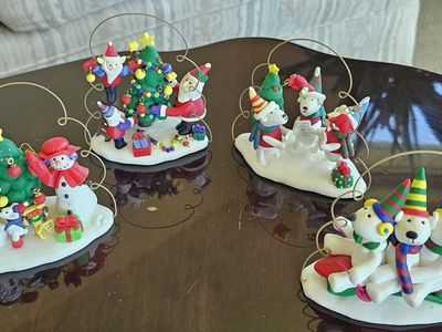 Set of 4 Holiday Polymer Clay Figurines Christmas Decor Snowmen & Bears