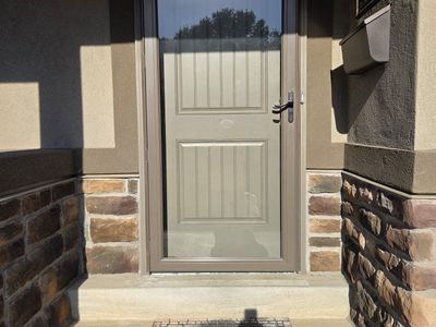 Full View Storm Door - Brown Frame with Clear Glass & Built-in Screen, Standard Size