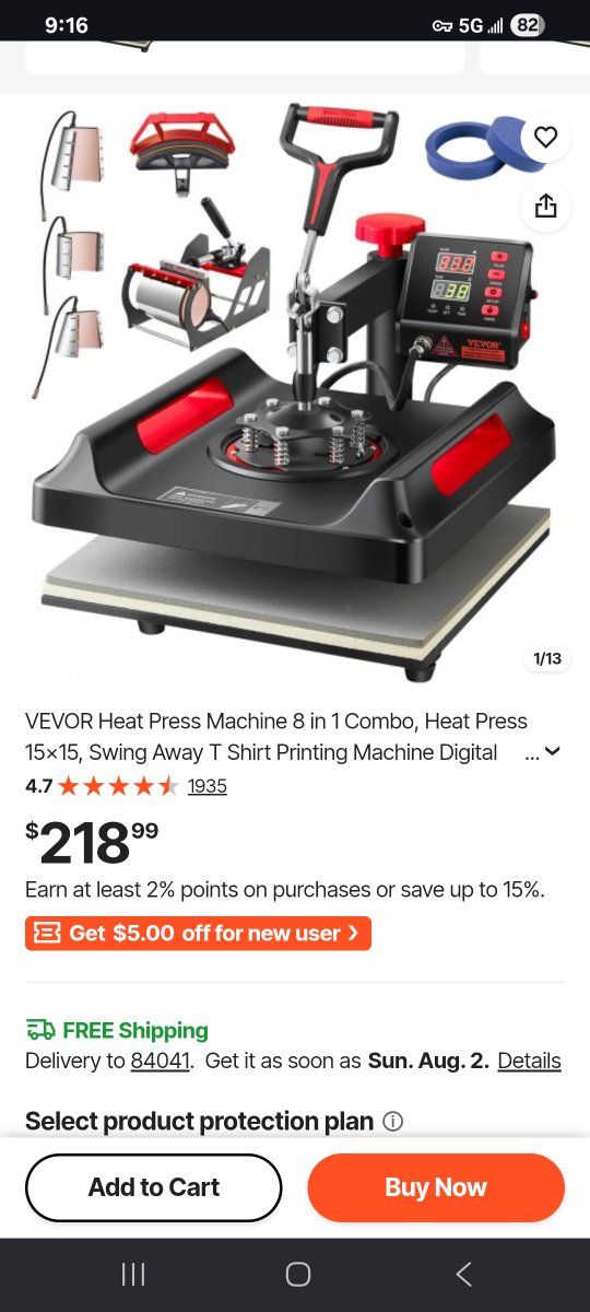 Brand New VEVOR 8-in-1 Combo 15x15 Digital Swing-Away Heat Press Machine T-Shirt Printing
