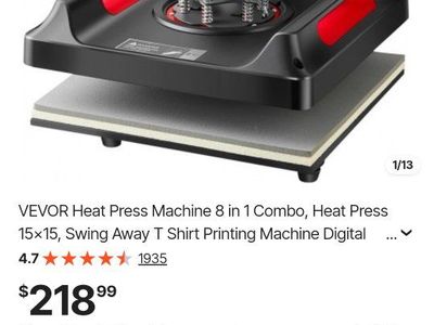 Brand New VEVOR 8-in-1 Combo 15x15 Digital Swing-Away Heat Press Machine T-Shirt Printing