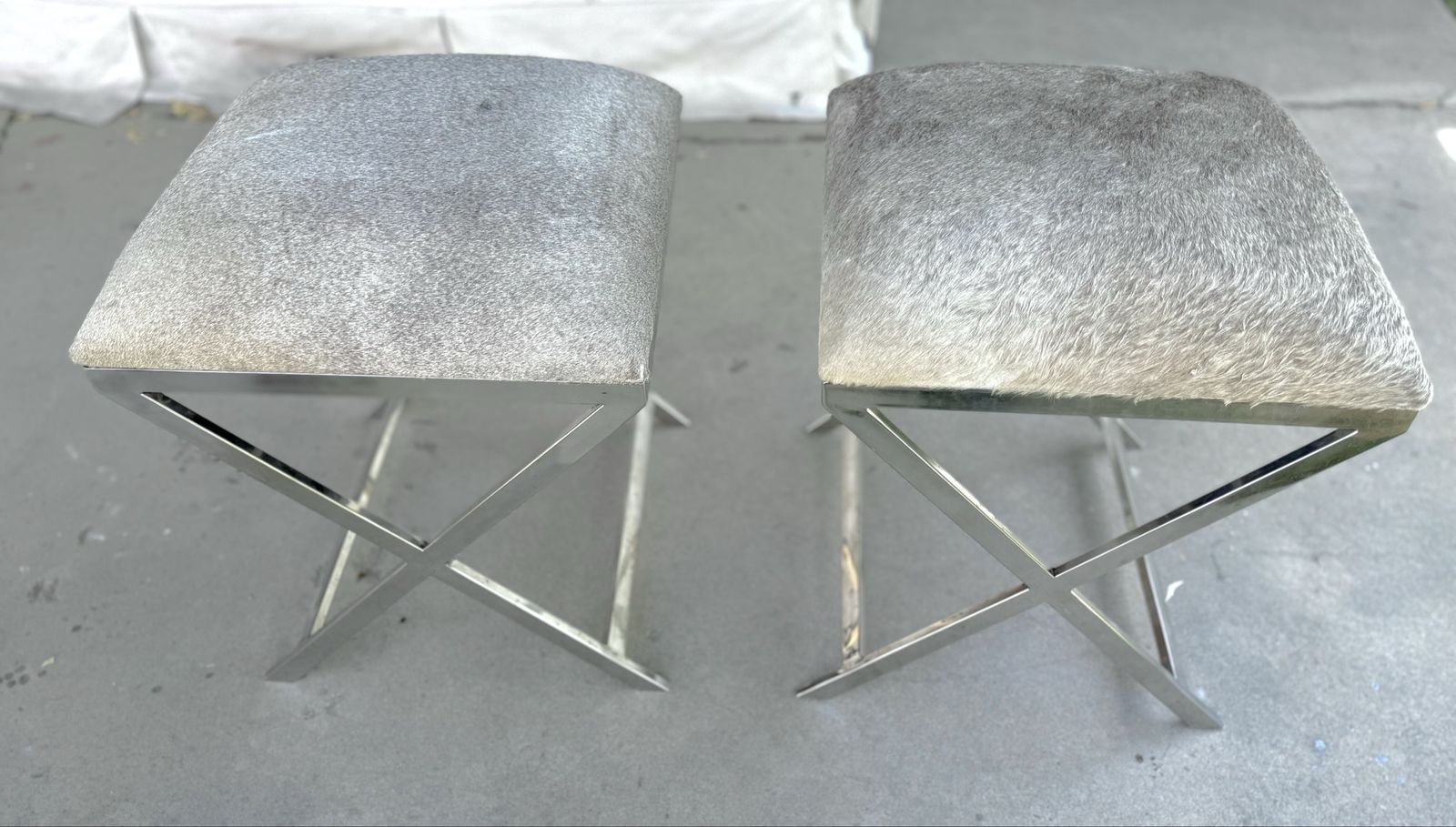Pair of Real Cowhide Designer Vintage Stools