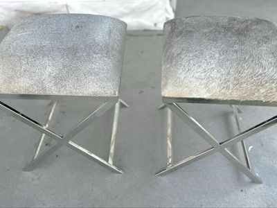 Pair of Real Cowhide Designer Vintage Stools