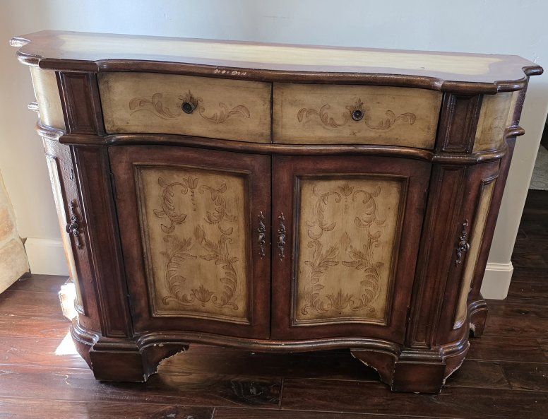 Ornate Painted Wood Buffet Server Cabinet with Drawers and Doors