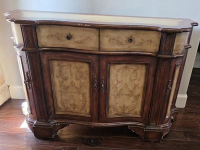 Ornate Painted Wood Buffet Server Cabinet with Drawers and Doors