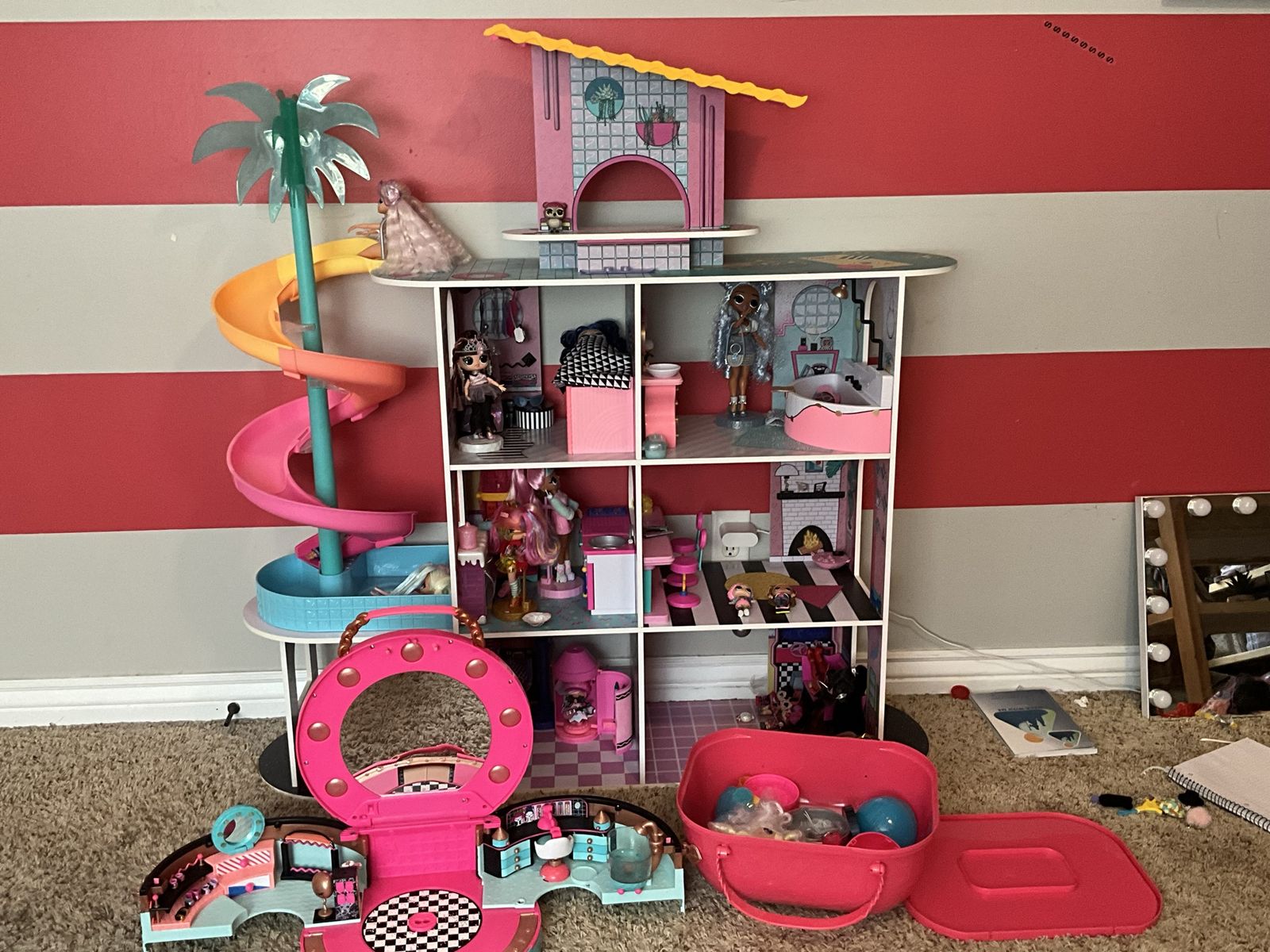 LOL Surprise OMG Dollhouse with Furniture & Accessories - Multi-story, Water Slide, Pool