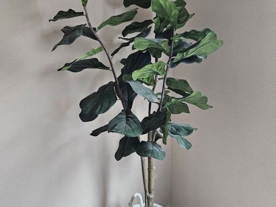 Large Faux Fiddle Leaf Fig Tree with Woven Basket, Artificial Indoor Plant Decor