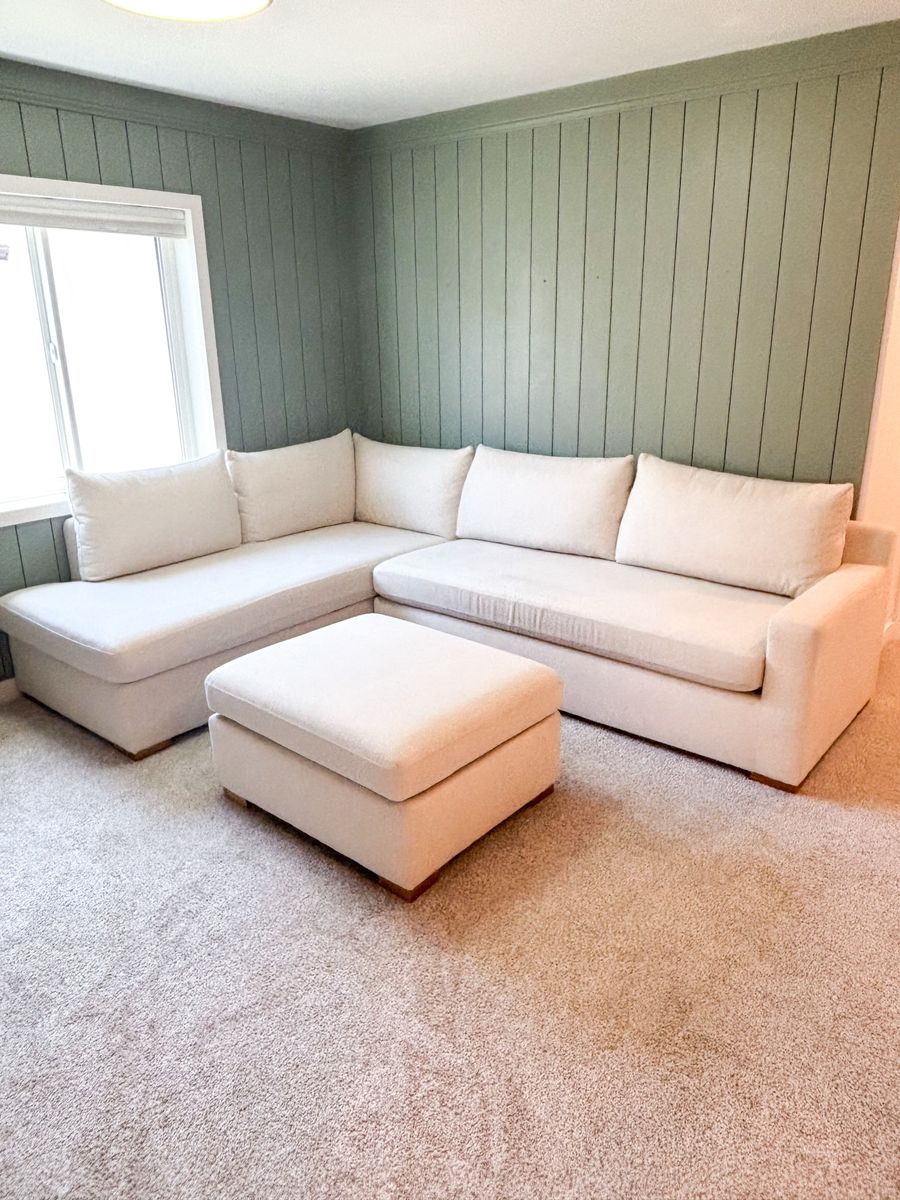 Interior Define Custom Sectional Couch w/ Chaise, Pull-Out Bed & Ottoman - 113" Wide, Performance Fabric