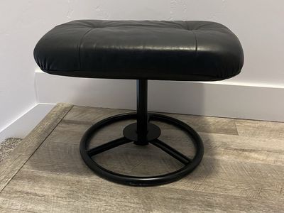 Black Leather Ottoman Footstool with Metal Ring Base $35