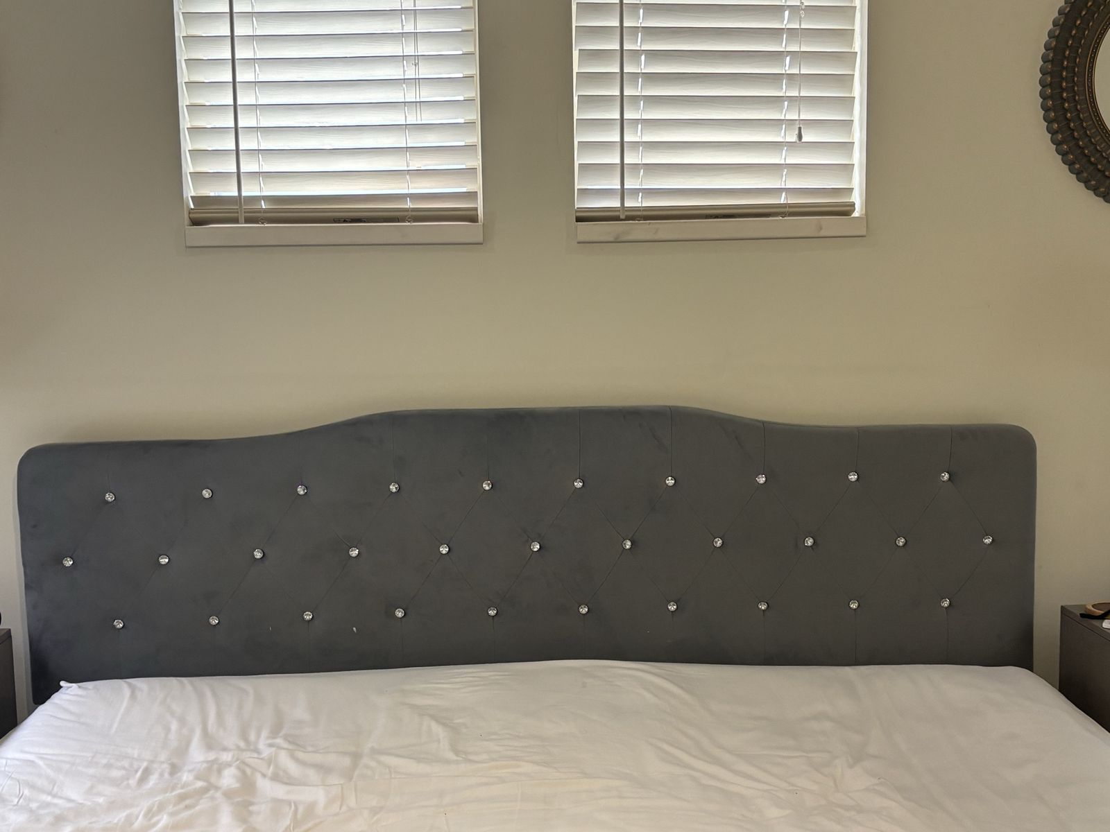 Gray velvet king size headboard 