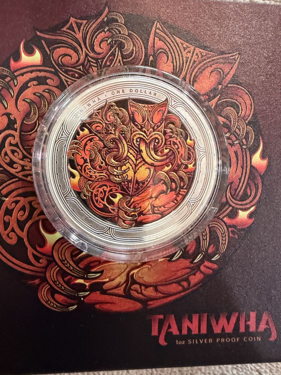 New Zealand -2024 - 1 OZ Silver Proof Coin- Maori Art - Cave Taniwha Colorized