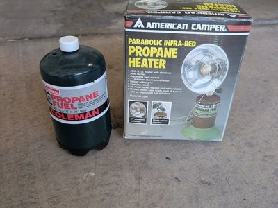 American Camper Model 1098 Parabolic Infra-Red Propane Heater & Coleman 16.4oz Propane Fuel