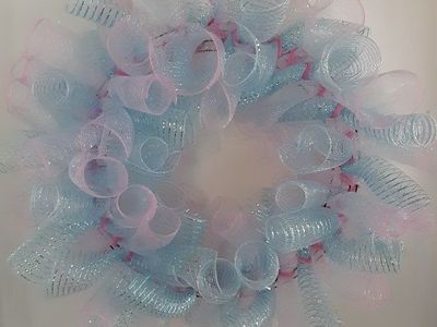 Pink and Light Blue Deco Mesh Decorative Door Wreath