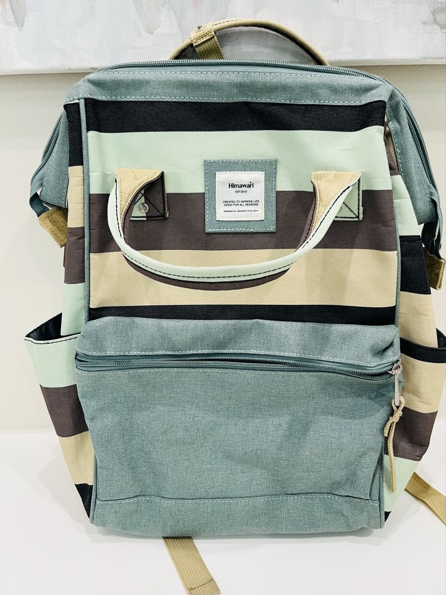 Himawari Striped Backpack Est. 2010 Multi-Color Teal Brown Black Beige Carry-All Bag