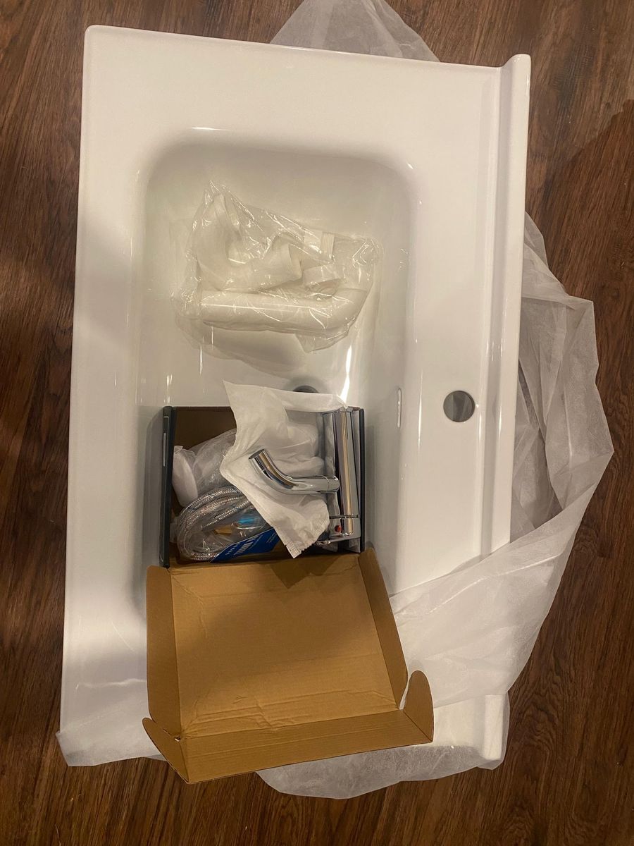 20" x 32" Vanity Top Mount White Ceramic Bathroom Sink w/ Faucet & Drain