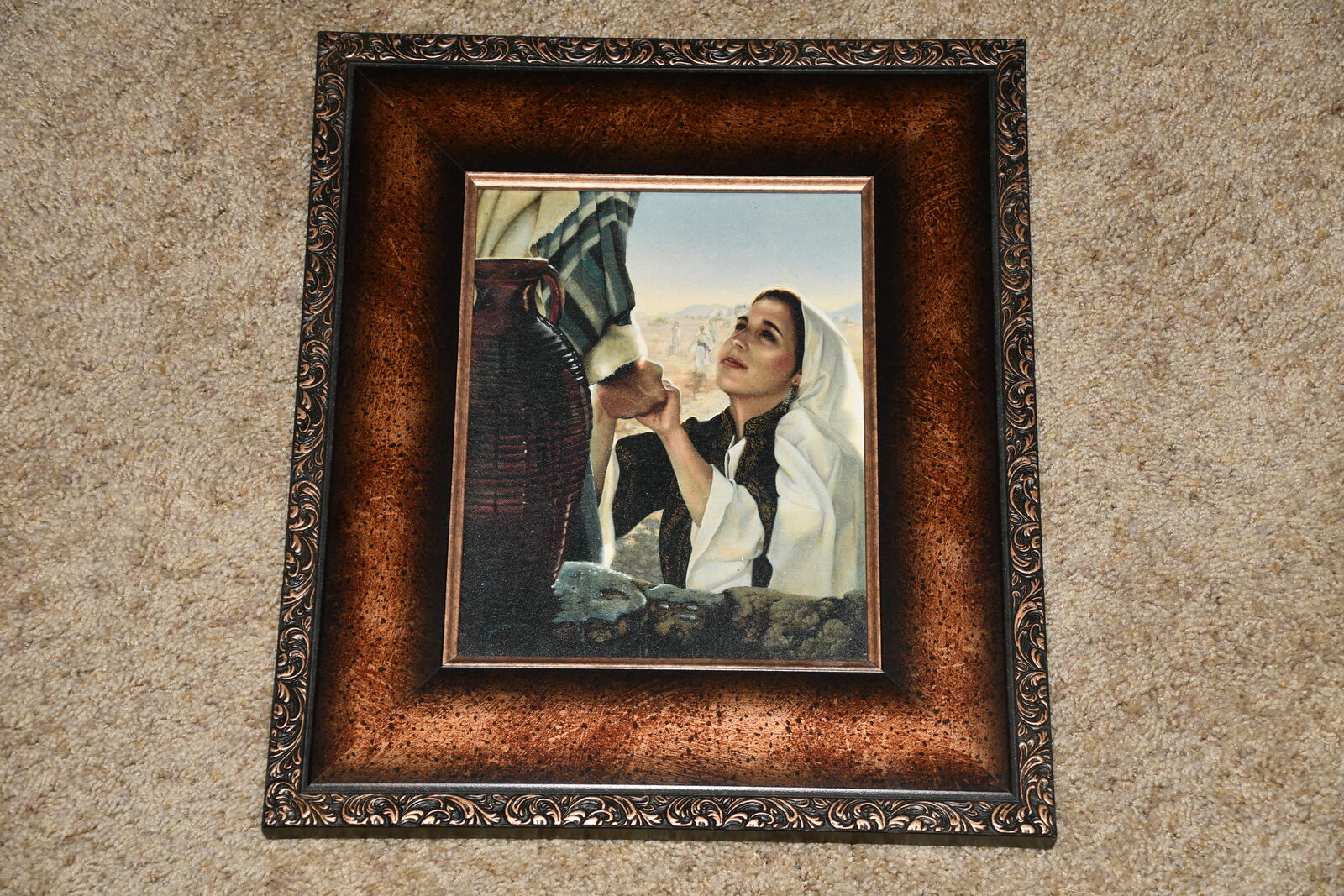 "DRINK & NEVER THIRST" JESUS & WOMAN AT THE WELL PICTURE ~ LIZ LEMON SWINDLE ~ 13" x 15" FRAMED