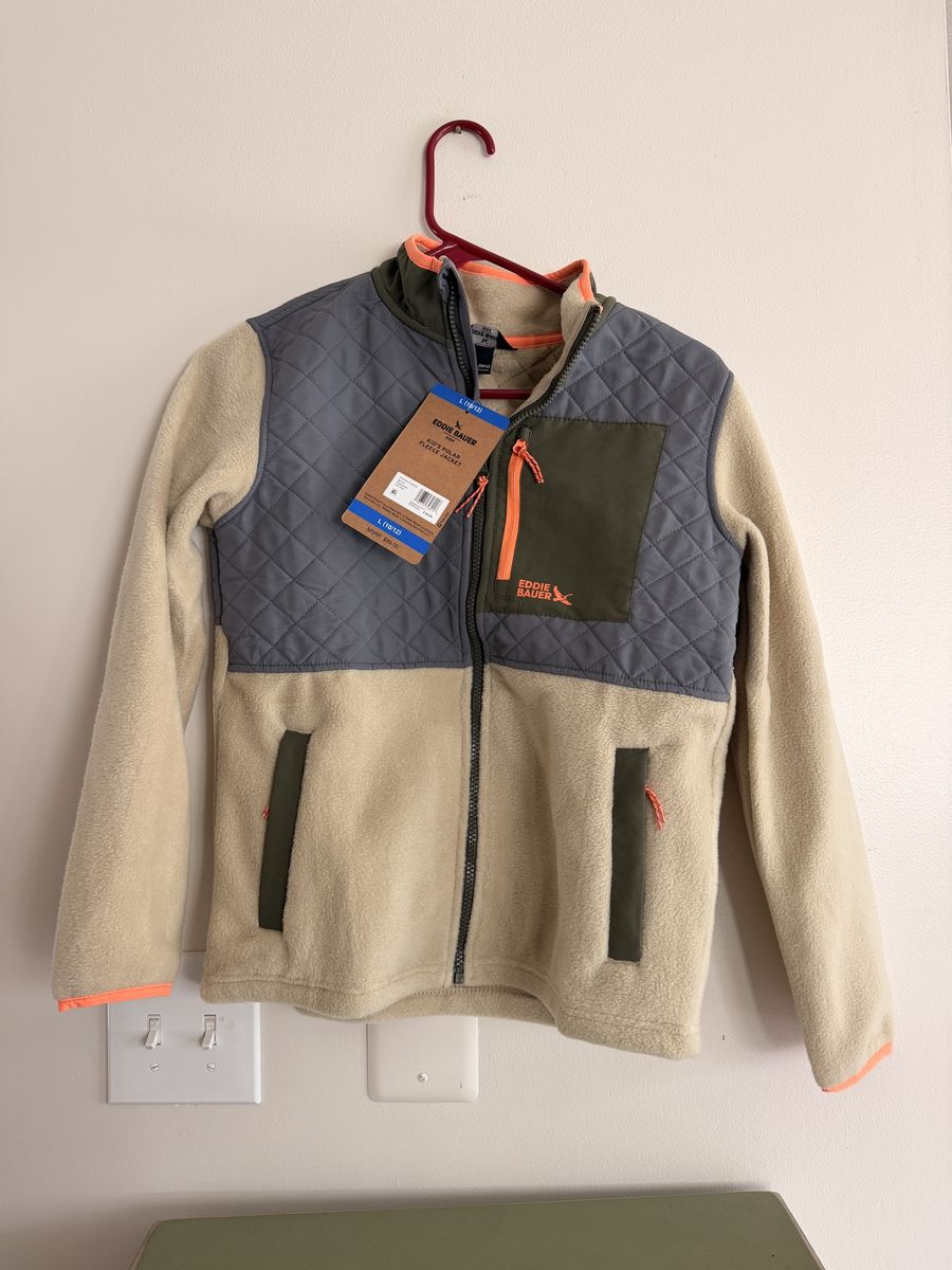 NWT Eddie Bauer Kids Polar Fleece Jacket Size L 10/12 Beige Gray