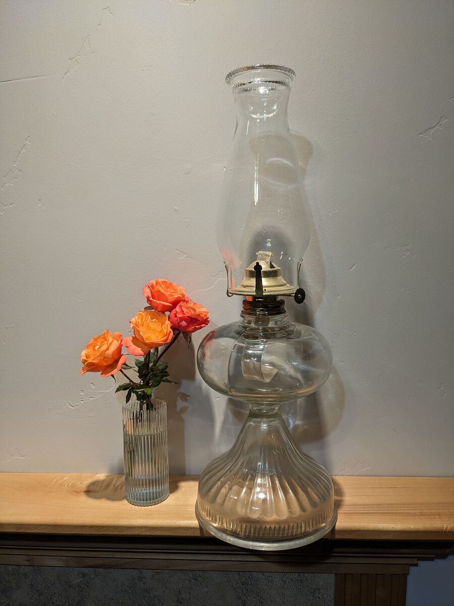 Vintage glass hurricane oil lamp