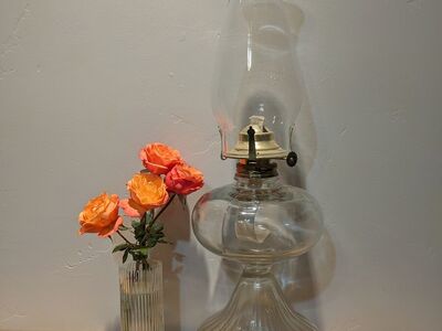 Vintage glass hurricane oil lamp