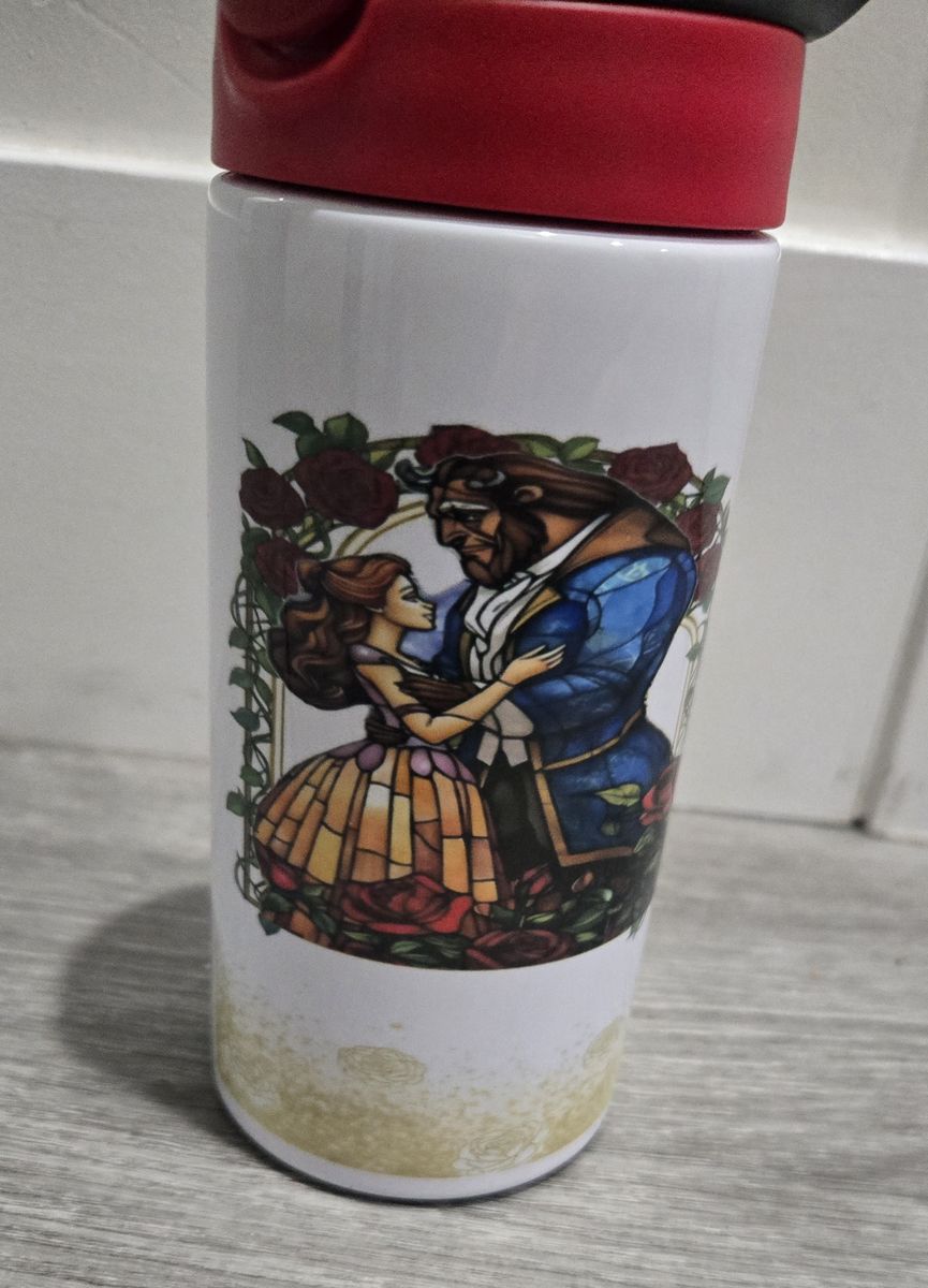 Disney Beauty & The Beast "Tale As Old As Time" Travel Tumbler White Red Lid