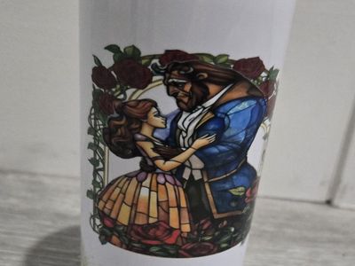 Disney Beauty & The Beast "Tale As Old As Time" Travel Tumbler White Red Lid
