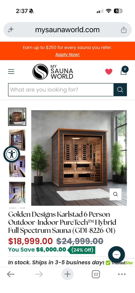Golden Designs Karlatad 6-Person Hybrid Sauna (GDI-8226-01)
