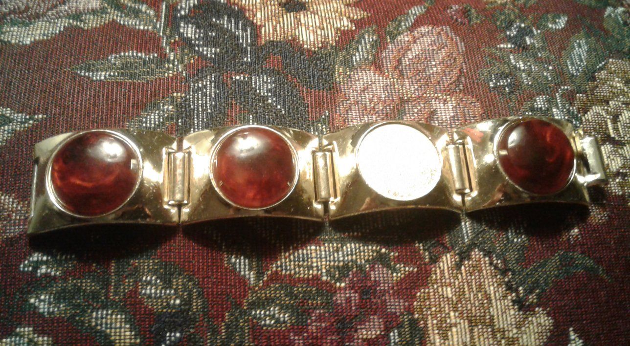 Vintage Gold Toned Chunky Wide Bakelite Bracelet