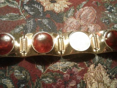 Vintage Gold Toned Chunky Wide Bakelite Bracelet