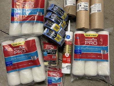 Lot of Wooster Pro Paint Rollers, Painter's Tape, Masking Paper & Caulk